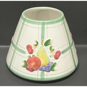 Large JAR CANDLE SHADE Plaid FRESH FRUITS Pear‎ Apple Grapes Cherries